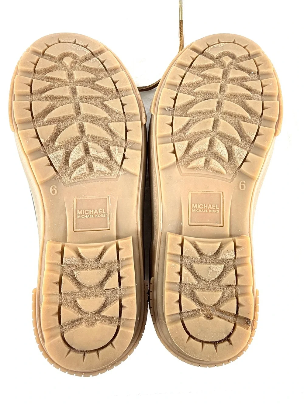 Michael Kors Women Size 6 Hyde Brown Rubber Metallic Gold Leather Duck Shoe Logo